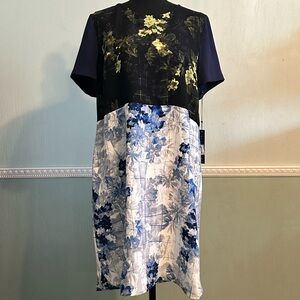 Ivanka Trump Black and Blue Sheath Dress for Work